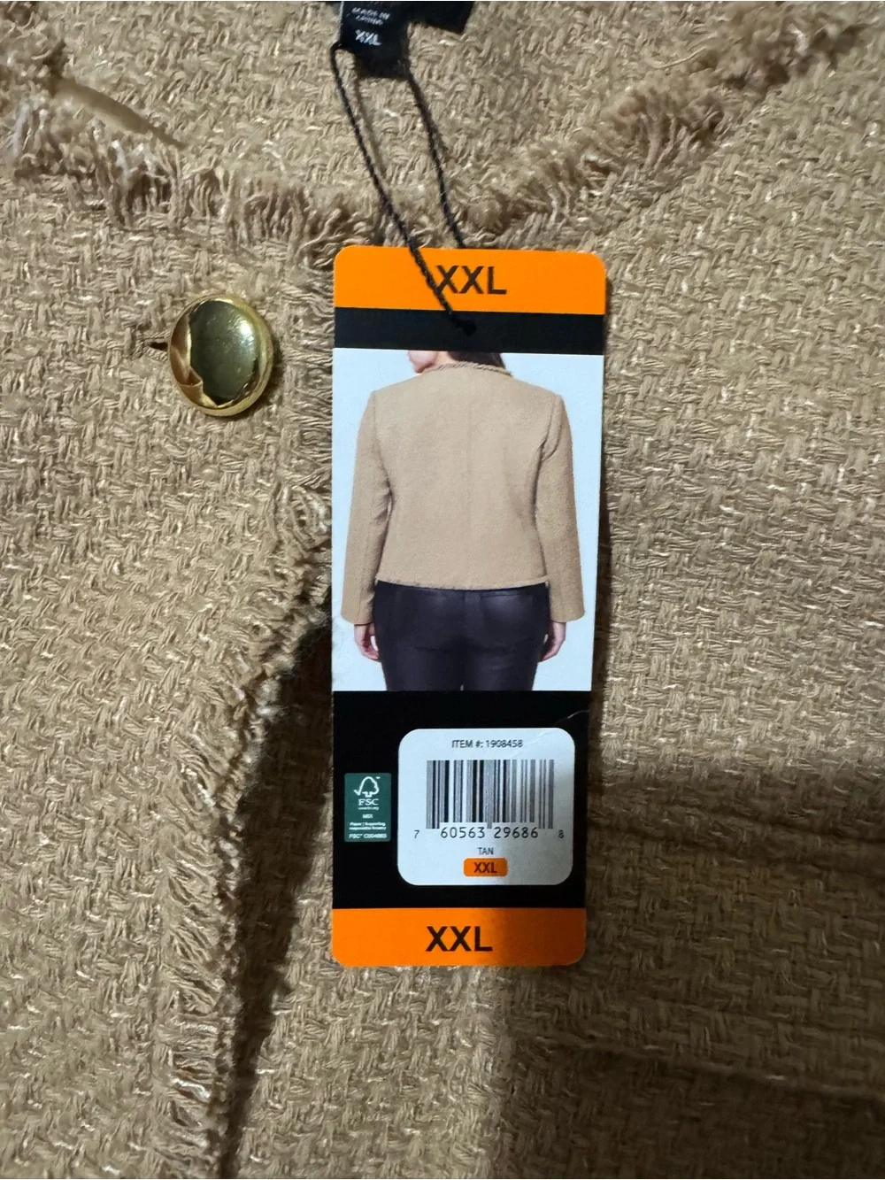 Express Women’s Tweed Fringe Jacket Tan Gold Button XXL Nwt - Picture 10 of 12